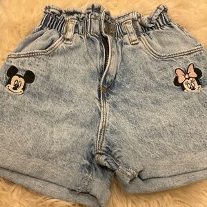 Zara Disney Kids Light Blue Denim Shorts with Mickey and Minnie